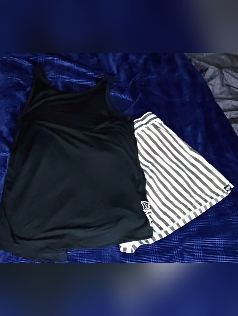 Fox Black Slit Back Tank Top & Fox Black & White Striped Shorts